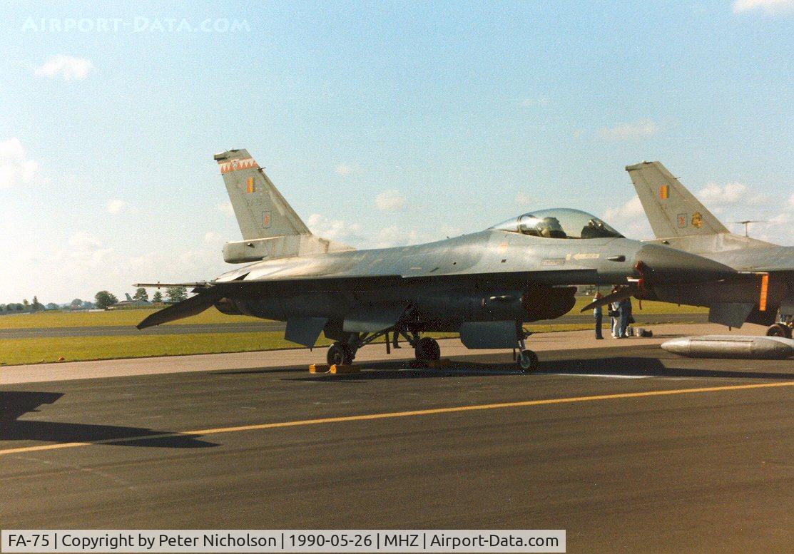 FA-75, 1980 SABCA F-16AM Fighting Falcon C/N 6H-75, F-16A Falcon of 23 Squadron Belgian Air Force on the flight-line at the 1990 RAF Mildenhall Air Fete.