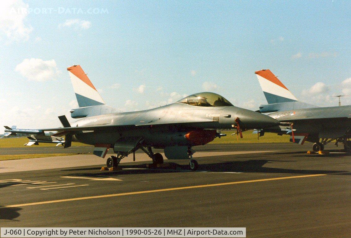 J-060, 1986 Fokker F-16AM Fighting Falcon C/N 6D-143, F-16A Falcon of 315 Squadron Royal Netherlands Air Force on the flight-line at the 1990 RAF Mildenhall Air Fete.