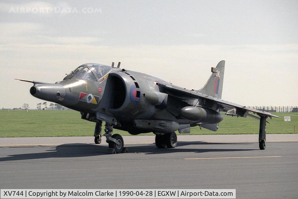 XV744, 1969 Hawker Siddeley Harrier GR.3 C/N 712007, Hawker Siddeley Harrier GR3 at RAF Waddington's Photocall in 1990.