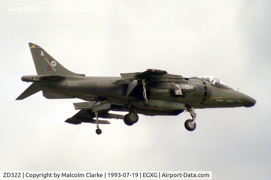 ZD322, British Aerospace Harrier GR.7 C/N 512072/P3, British Aerospace Harrier GR7 at RAF Church Fenton in 1993.