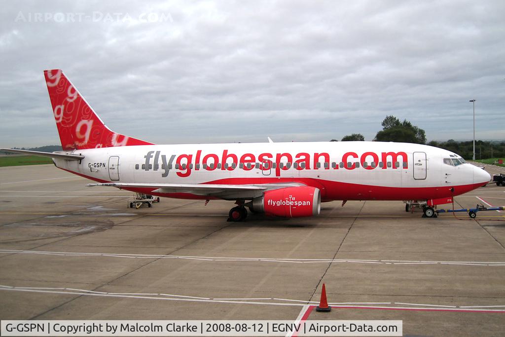 G-GSPN, 1999 Boeing 737-31S C/N 29267, Boeing 737-31S on stand at Durham Tees Valley Airport in 2008.