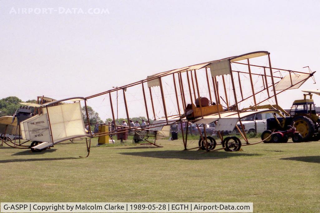 G-ASPP, 1964 Bristol Boxkite Replica C/N BM.7279, Bristol Boxkite (replica) at Old Warden Airfield, UK in 1989.