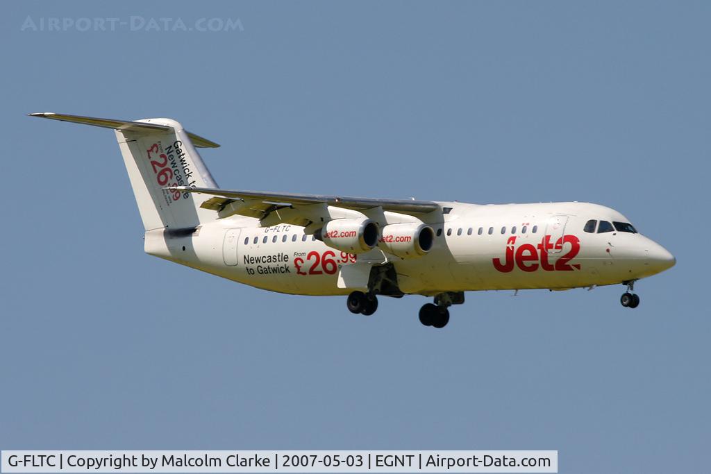 G-FLTC, 1991 British Aerospace BAe.146-300 C/N E3205, British Aerospace BAe-146-300 on approach to 07 at Newcastle Airport in 2007.