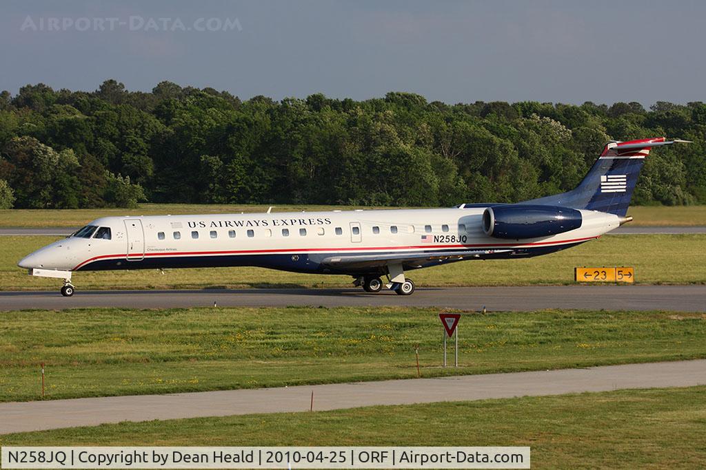 N258JQ, 2003 Embraer ERJ-145LR (EMB-145LR) C/N 145768, US Airways Express (Chautauqua Airlines) N258JQ (FLT CHQ3024) taxiing to RWY 23 for departure to Reagan National (KDCA).