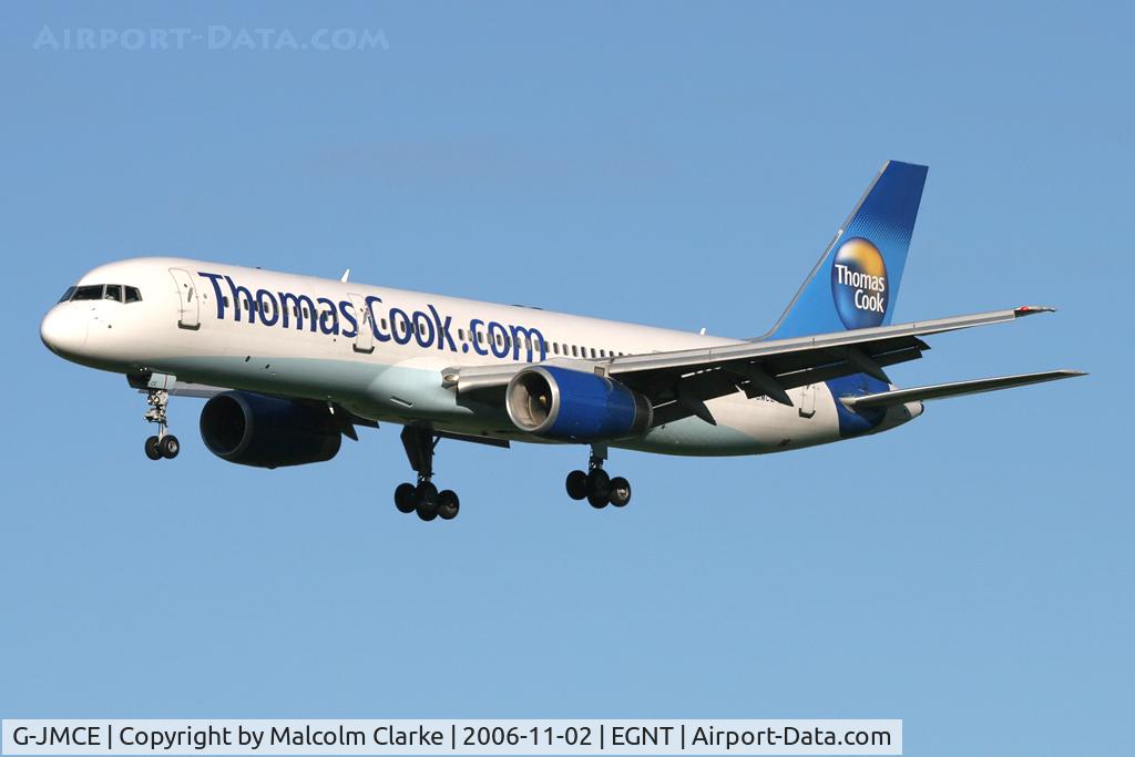 G-JMCE, 2000 Boeing 757-25F C/N 30758, Boeing 757-25F on approach to Rwy 25 at Newcastle Airport in 2006.