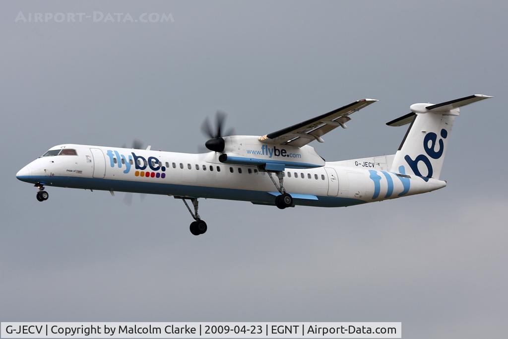 G-JECV, 2007 De Havilland Canada DHC-8-402Q Dash 8 C/N 4148, De Havilland Canada DHC-8-402Q Dash 8 on approach to 25 at Newcastle Airport in 2009.