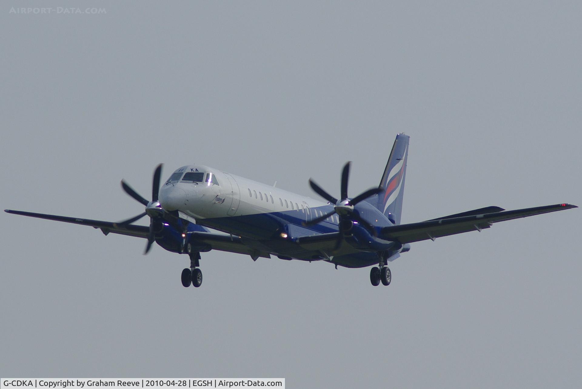 G-CDKA, 1993 Saab 2000 C/N 2000-006, Landing at Norwich.