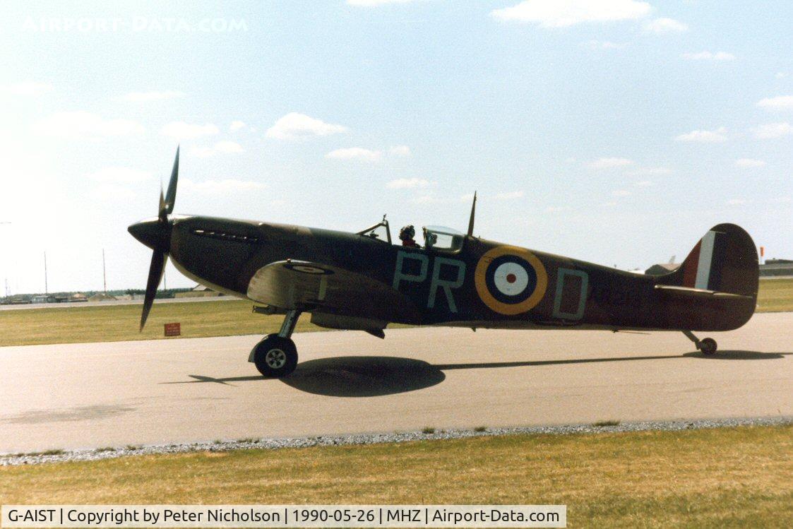G-AIST, 1941 Supermarine 300 Spitfire Mk1A C/N WASP/20/2, Spitfire IA flown in 609 Squadron markings at the 1990 RAF Mildenhall Air Fete in celebration of the 50th anniversary of the Battle of Britain.