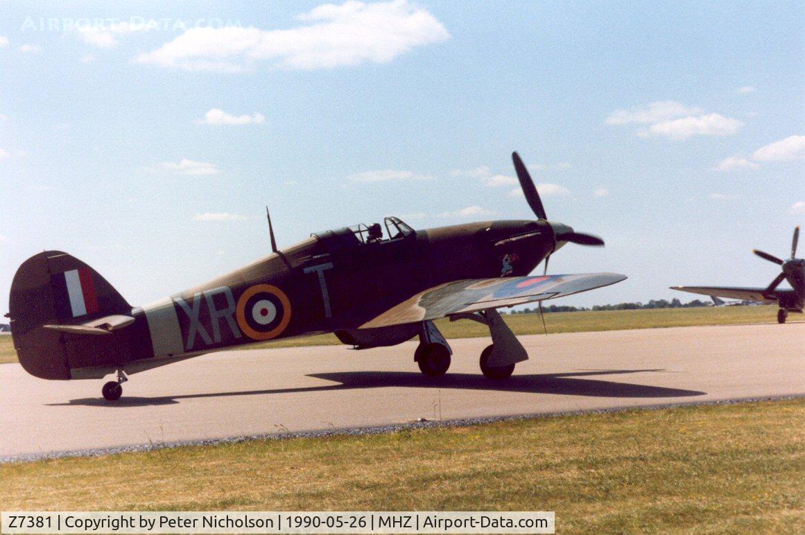 Z7381, 1942 Hawker (CCF) Hurricane Mk12A C/N 72036, Hurricane Mk.XII flown at the 1990 RAF Mildenhall Air Fete.