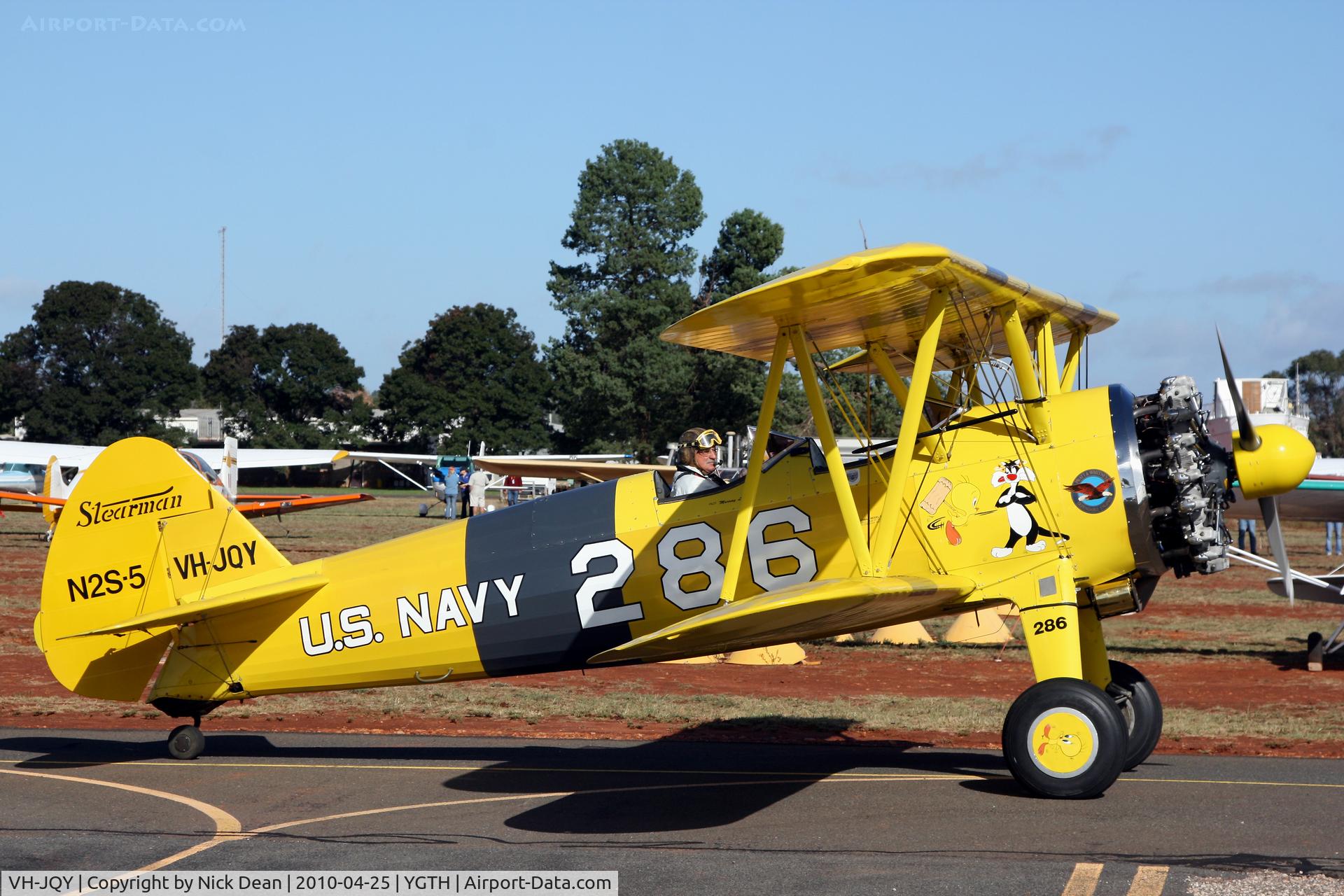 VH-JQY, 1943 Boeing E75 C/N 75-5793, YGTH Murray heading bag to Echuca on Sunday morning