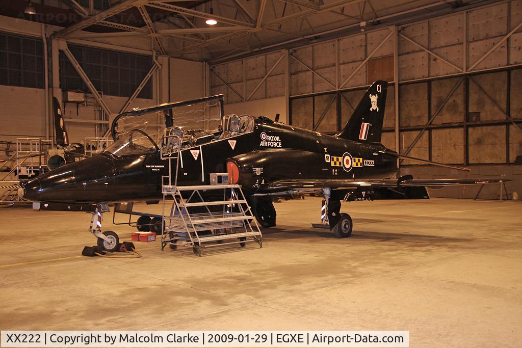 XX222, 1978 Hawker Siddeley Hawk T.1A C/N 058/312058, British Aerospace Hawk T1A in the 100 Sqn hangar at RAF Leeming in 2009.