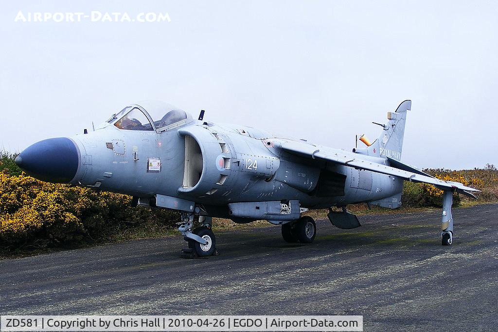 ZD581, 1985 British Aerospace Sea Harrier F/A.2 C/N 912044/B38/P31, at the Royal Naval School of Fire Fighting, Predannack Airfield, Cornwall