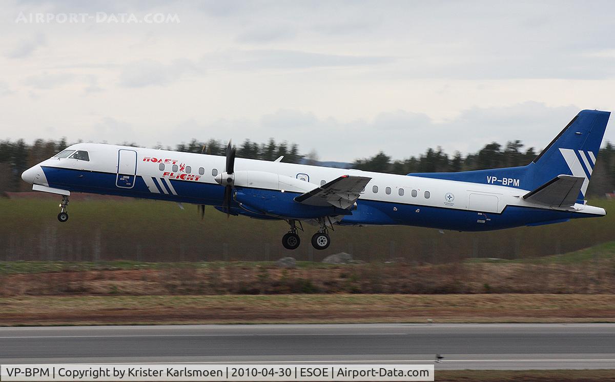 VP-BPM, 1998 Saab 2000 C/N 2000-057, Taking off for the flight home