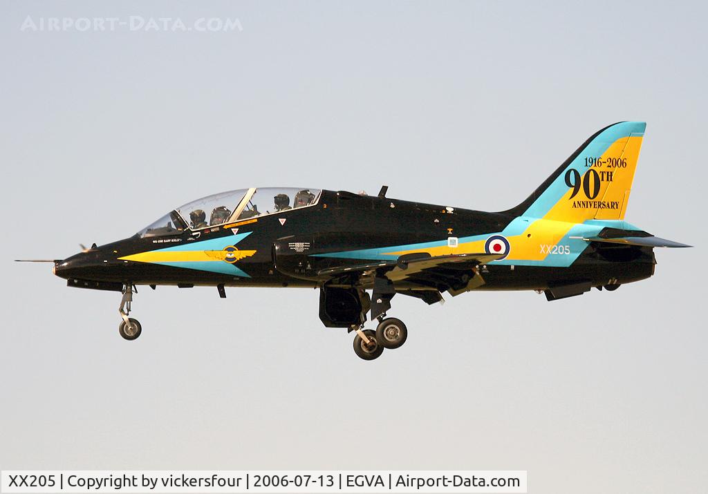 XX205, 1978 Hawker Siddeley Hawk T.1A C/N 052/312052, Royal Air Force. Operated by 208 (R) Squadron in this special scheme.