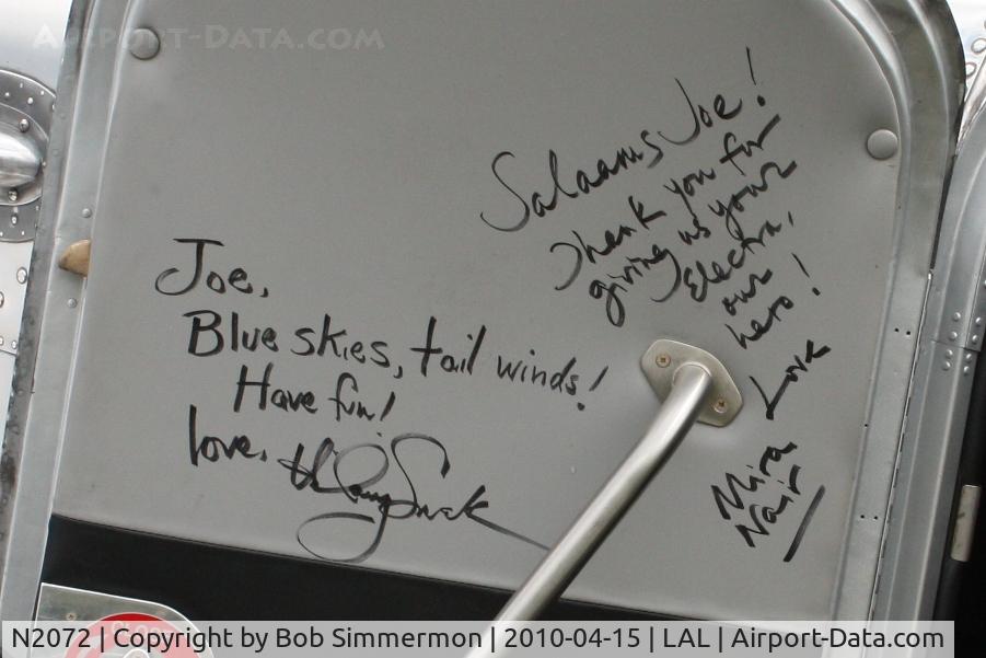 N2072, 1936 Lockheed 12A Electra Junior C/N 1208, Autographs from movie star Hilary Swank and director Mira Nair from the movie Amelia.  Sun N Fun 2010 - Lakeland, Florida