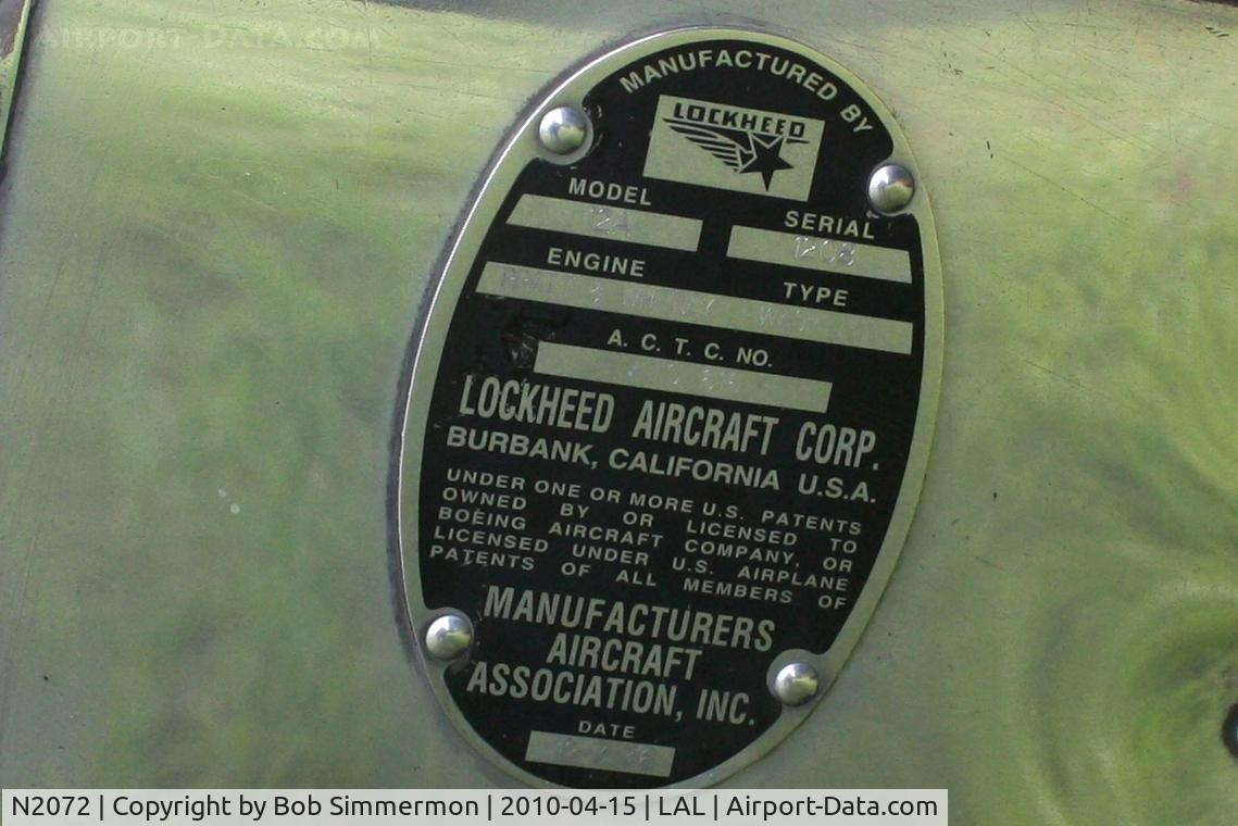 N2072, 1936 Lockheed 12A Electra Junior C/N 1208, Sun N Fun 2010