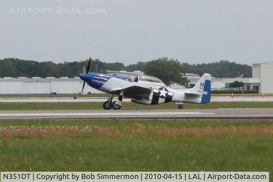 N351DT, 1944 North American P-51D Mustang C/N 122-41042, Arriving at Lakeland, FL during Sun N Fun 2010.