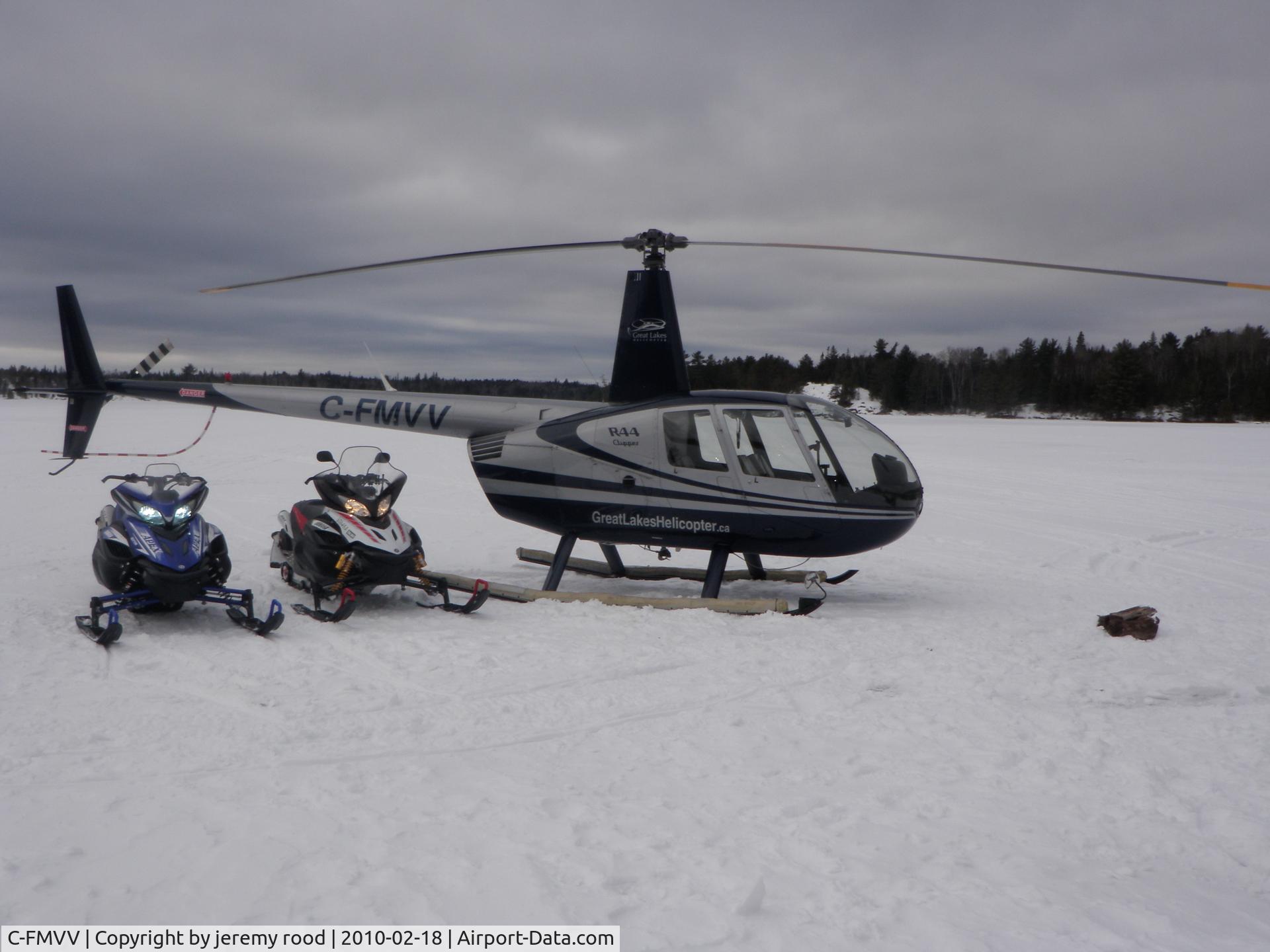 C-FMVV, 2001 Robinson R44 C/N 0985, picture was taken in febuary 2010 at east bull lake north of massey ontario