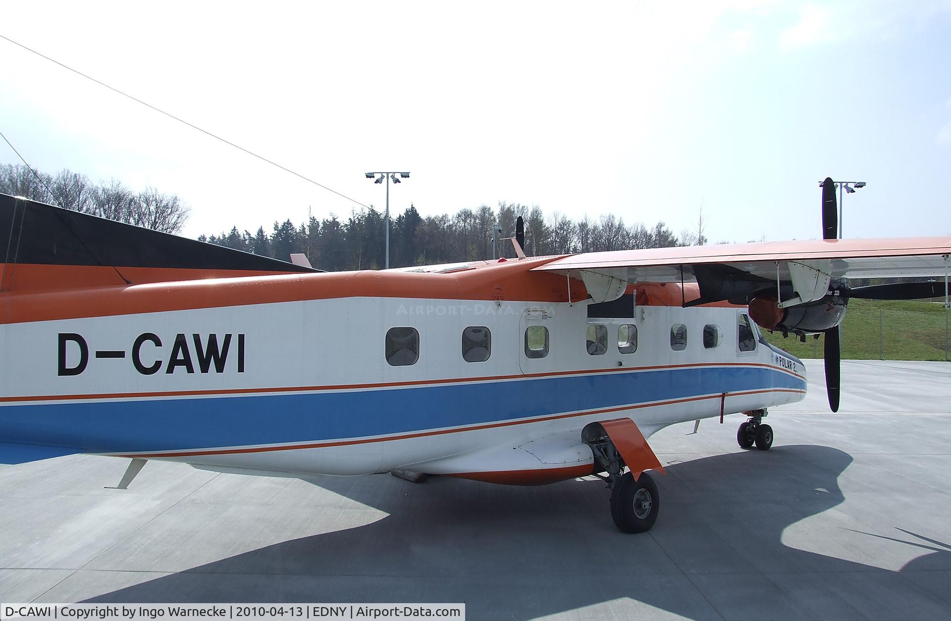 D-CAWI, 1983 Dornier 228-101 C/N 7014, Dornier Do 228-101 (formerly 'POLAR 2' operated by the German polar research institute (Alfred Wegener Institut)) standing outside the Dornier-Museum to be sold in May 2010. Before it had been exhibited at the Dornier Museum for some months.