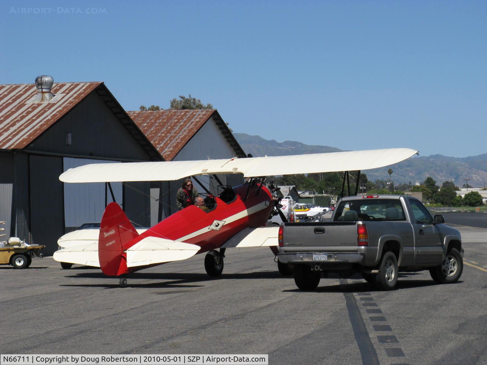 N66711, 1941 Boeing IB75A C/N 75-1675, 1941 Boeing Stearman IB75A, Jacobs R-755B2 275 Hp newly rebuilt engine, aircraft in total rebuild at Rowena's Flying Fabric Company, Restricted-Experimental class, deplaning from flight
