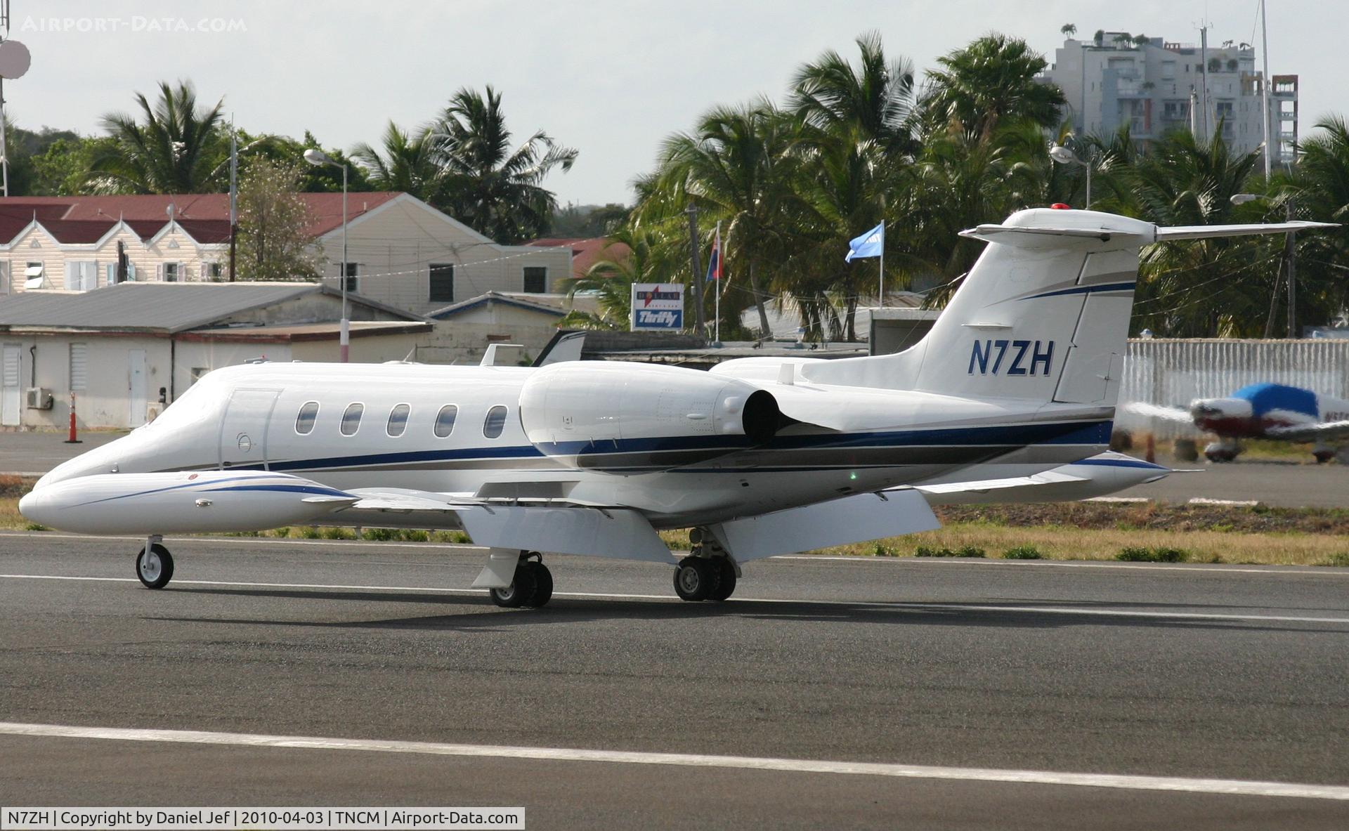 N7ZH, 1980 Gates Learjet 35A C/N 348, N7ZH back tracking the active for parking at TNCM