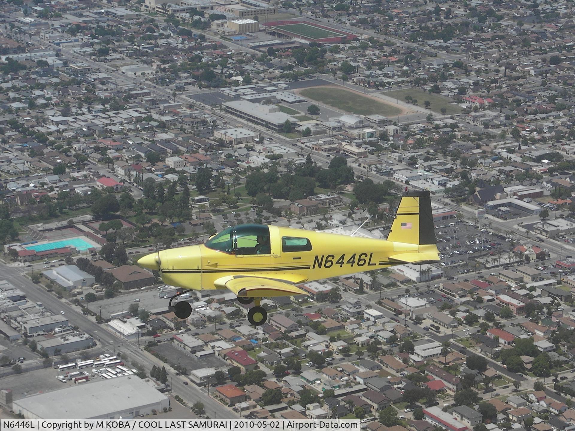 N6446L, 1972 American Aviation AA-1A Trainer C/N AA1A-0446, Flying over South central area in Los Angeles. Photo by M Koba