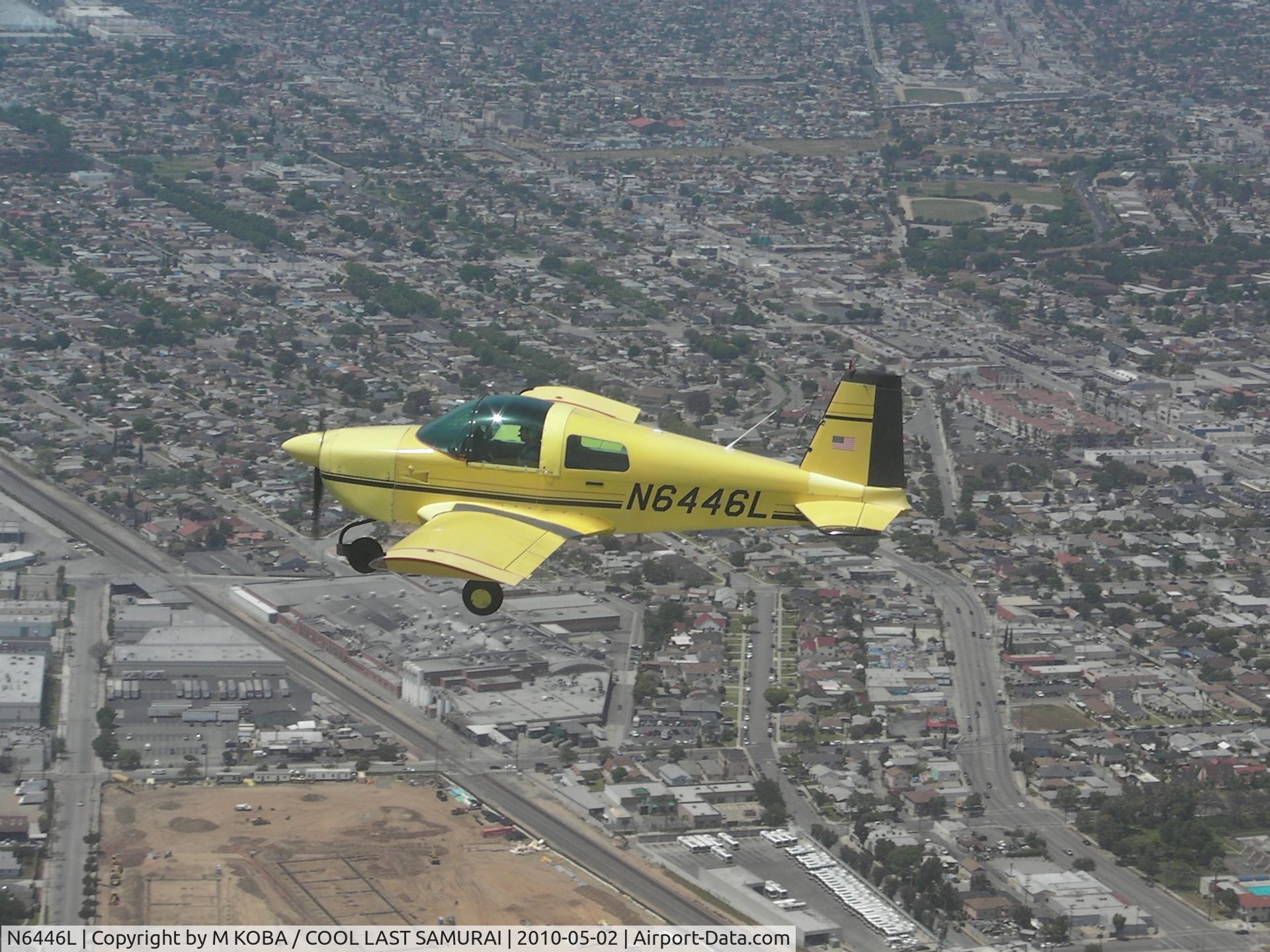 N6446L, 1972 American Aviation AA-1A Trainer C/N AA1A-0446, Flying over South central area in Los Angeles. Photo by M Koba