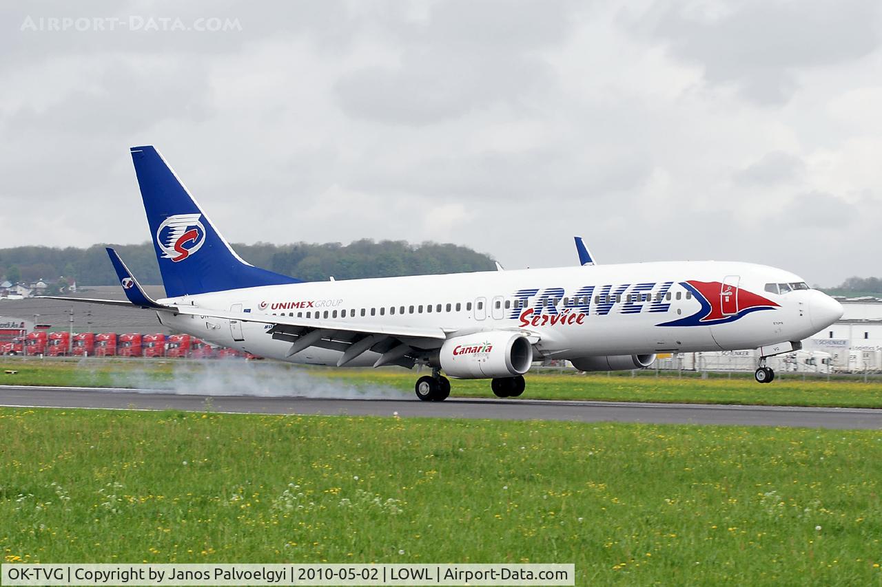 OK-TVG, 2007 Boeing 737-8Q8 C/N 30719, Travel Service Boeing B737-8Q8 landing on Rwy09 in LOWL/LNZ