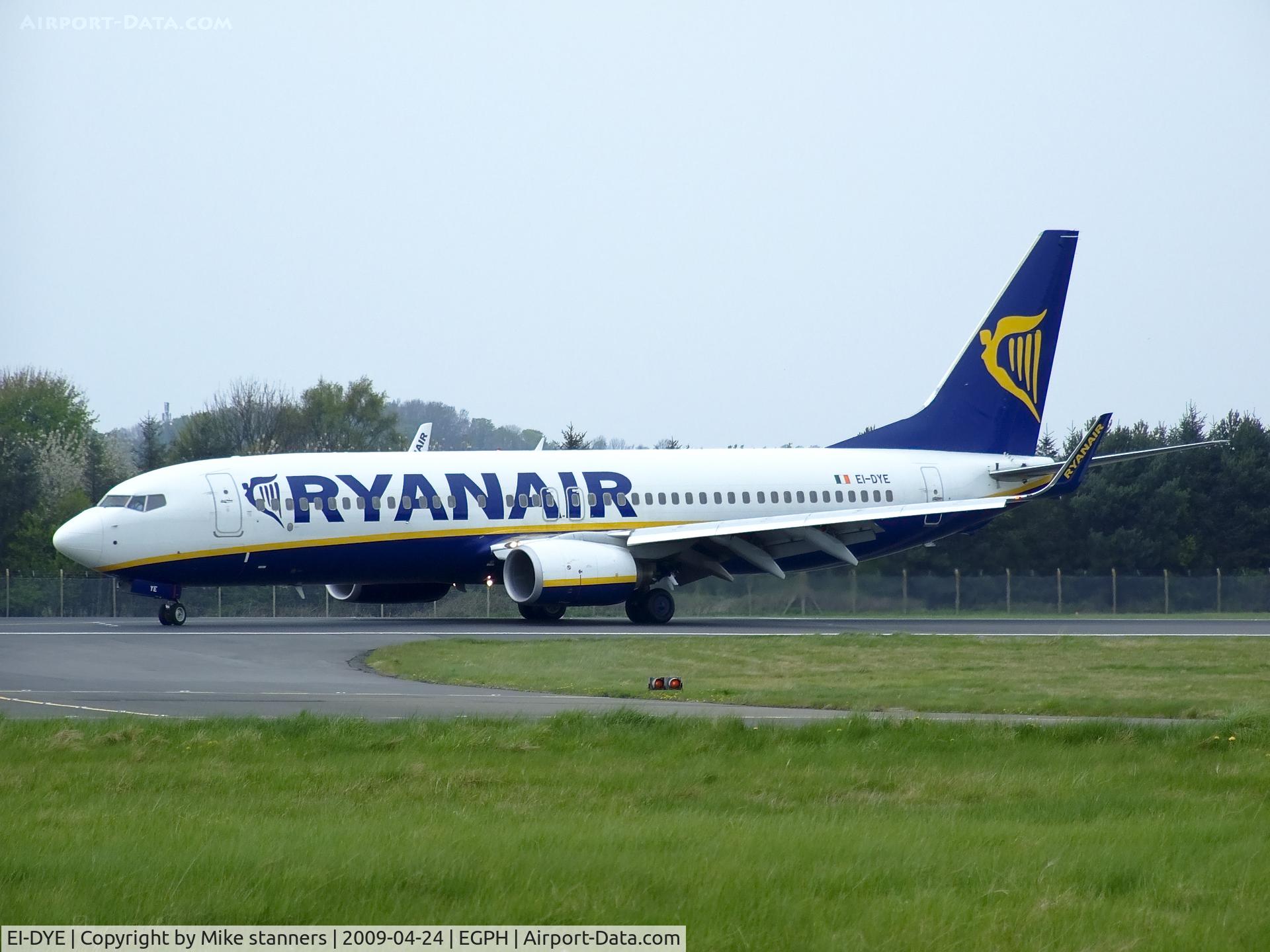 EI-DYE, 2008 Boeing 737-8AS C/N 36568, Edinburgh based Ryanair B737-800 arrives back at EDI