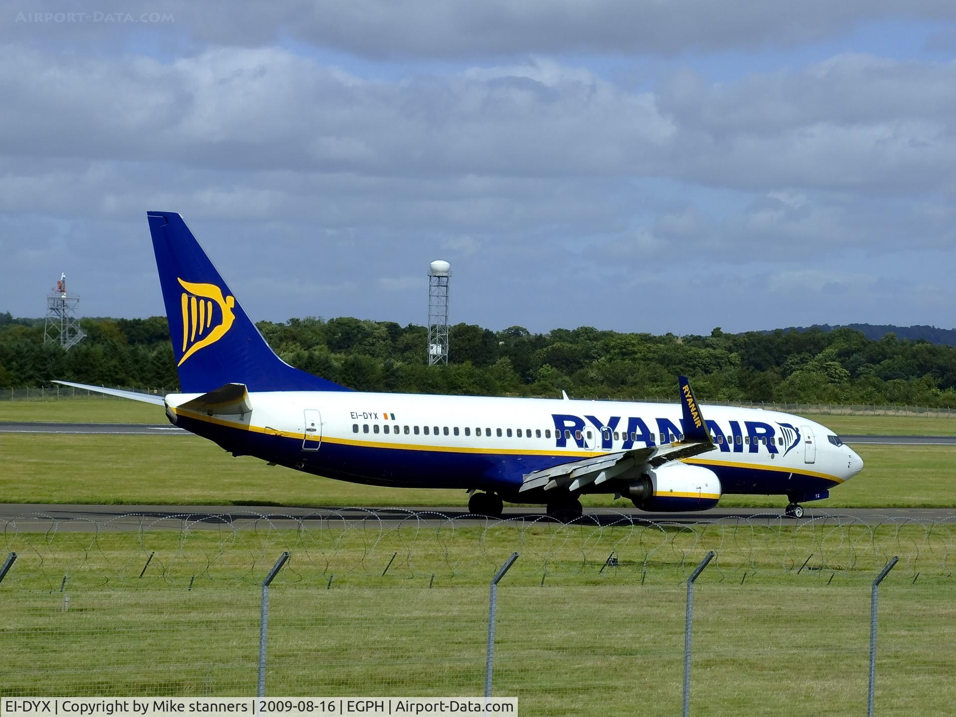 EI-DYX, 2008 Boeing 737-8AS C/N 37517, Edinburgh based Ryanair B737-800 arrives back at EDI