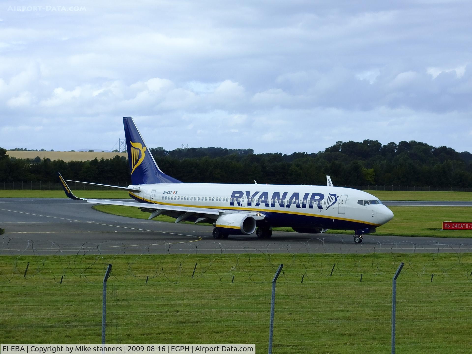 EI-EBA, 2008 Boeing 737-8AS C/N 37516, Ryanair B737 arrives at Edinburgh airport