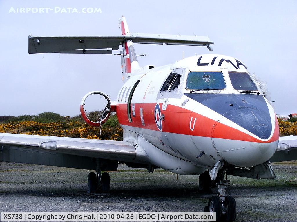 XS738, 1966 Hawker Siddeley HS.125 Dominie T.1 C/N 25077, at the Royal Naval School of Fire Fighting, Predannack Airfield, Cornwall