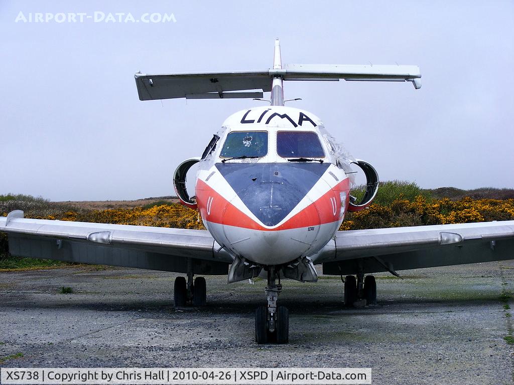 XS738, 1966 Hawker Siddeley HS.125 Dominie T.1 C/N 25077, at the Royal Naval School of Fire Fighting, Predannack Airfield, Cornwall