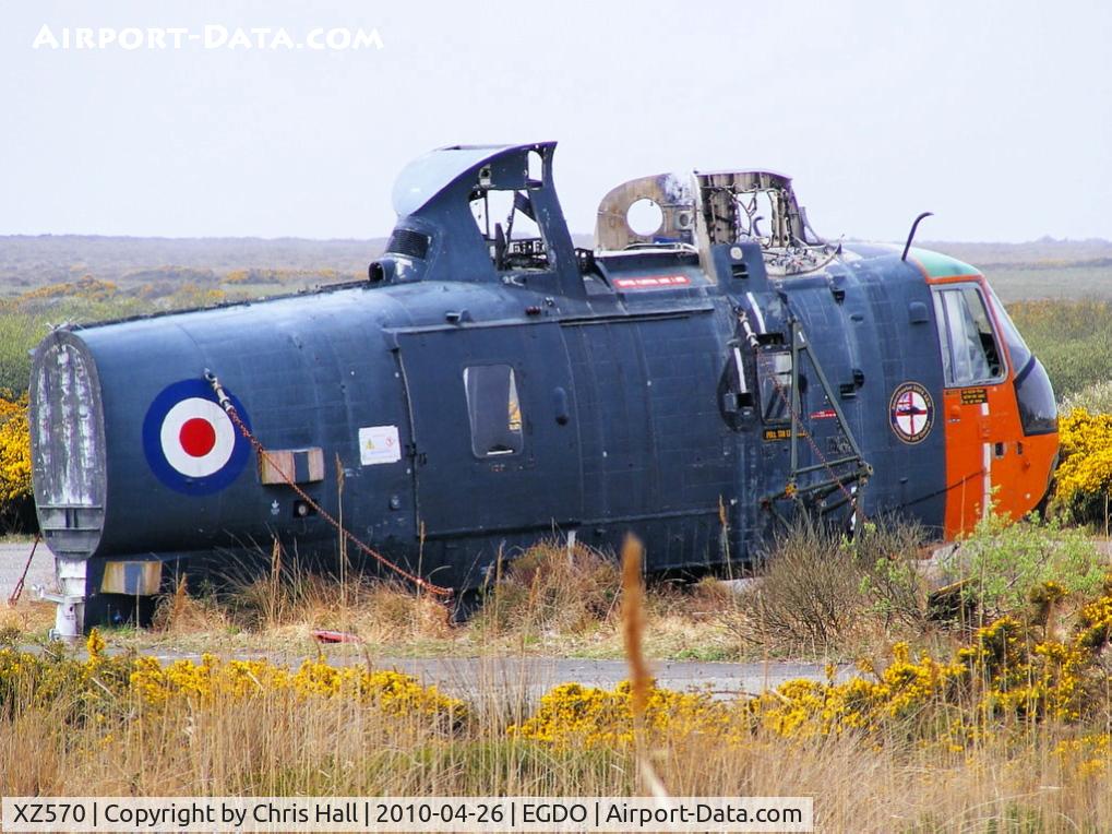 XZ570, 1976 Westland Sea King HAS.5 C/N WA838, Westland Sea King HAS5 at the Royal Naval School of Fire Fighting, Predannack Airfield, Cornwall