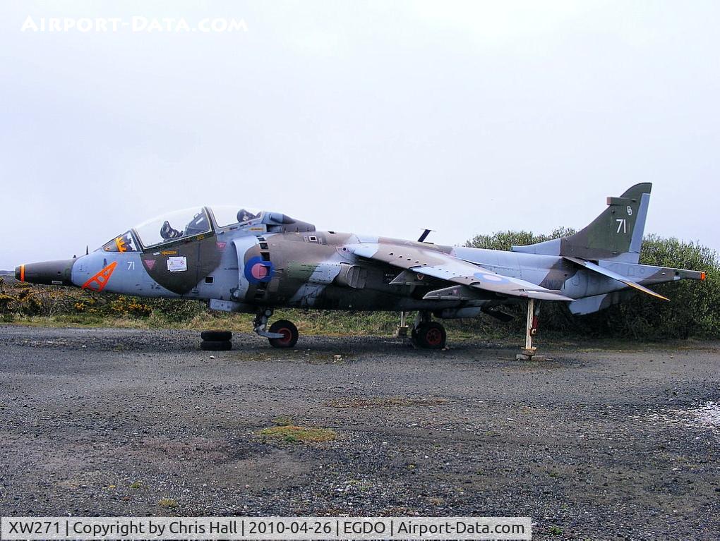 XW271, 1971 Hawker Siddeley Harrier T.4 C/N 212010, at the Royal Naval School of Fire Fighting, Predannack Airfield, Cornwall