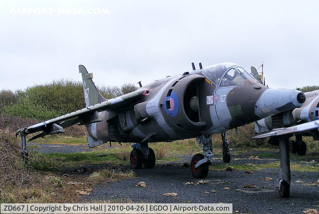 ZD667, 1986 British Aerospace Harrier GR.3 C/N 712228, BAe Harrier GR3 at the Royal Naval School of Fire Fighting, Predannack Airfield, Cornwall