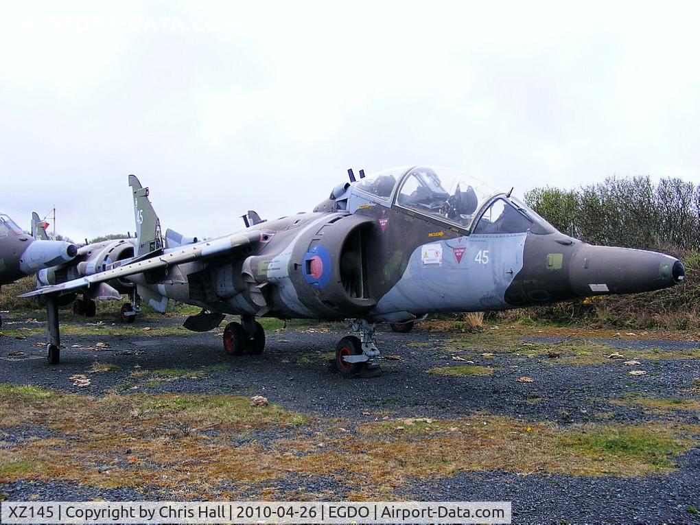 XZ145, 1975 Hawker Siddeley Harrier T.4 C/N 212026, BAe Harrier T.4 at the Royal Naval School of Fire Fighting, Predannack Airfield, Cornwall