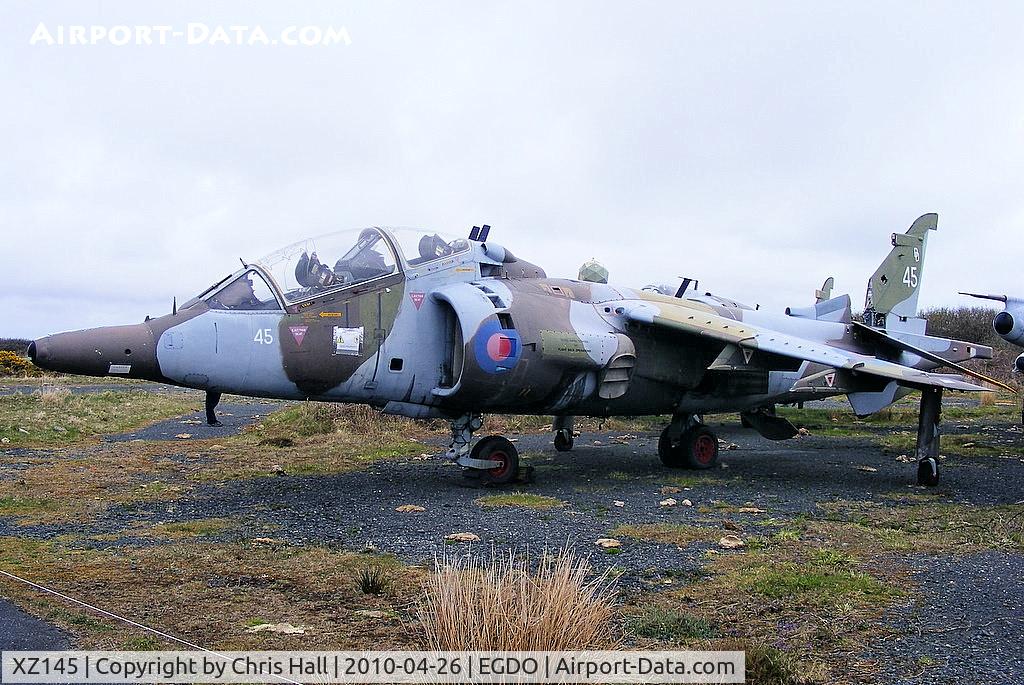 XZ145, 1975 Hawker Siddeley Harrier T.4 C/N 212026, BAe Harrier T.4 at the Royal Naval School of Fire Fighting, Predannack Airfield, Cornwall