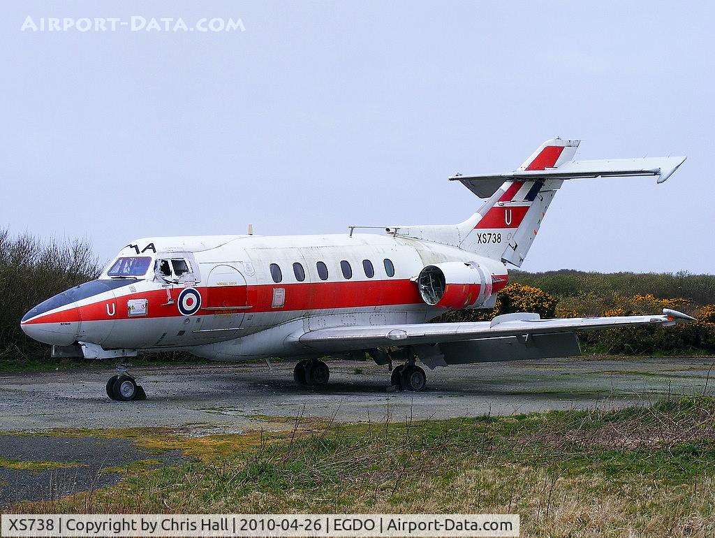 XS738, 1966 Hawker Siddeley HS.125 Dominie T.1 C/N 25077, at the Royal Naval School of Fire Fighting, Predannack Airfield, Cornwall