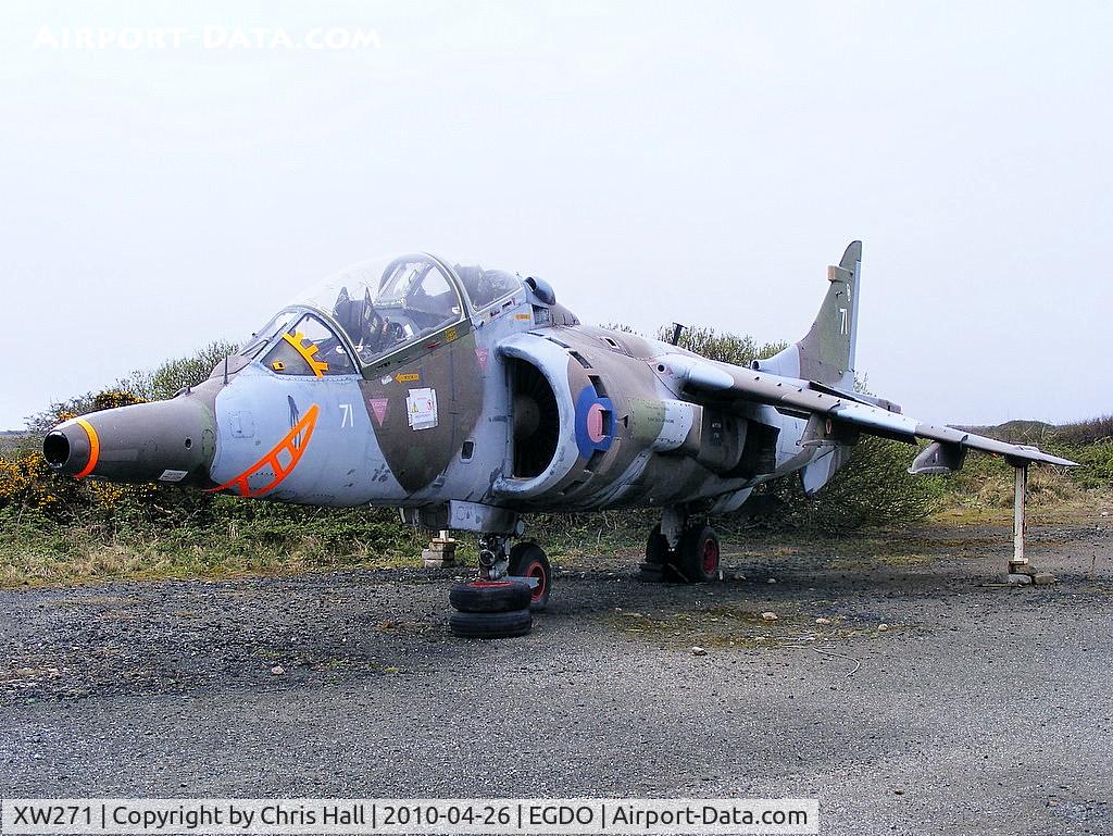 XW271, 1971 Hawker Siddeley Harrier T.4 C/N 212010, at the Royal Naval School of Fire Fighting, Predannack Airfield, Cornwall