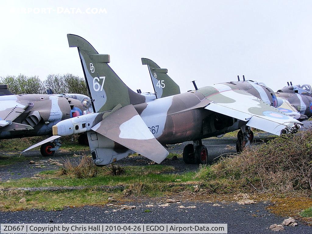 ZD667, 1986 British Aerospace Harrier GR.3 C/N 712228, BAe Harrier GR3 at the Royal Naval School of Fire Fighting, Predannack Airfield, Cornwall