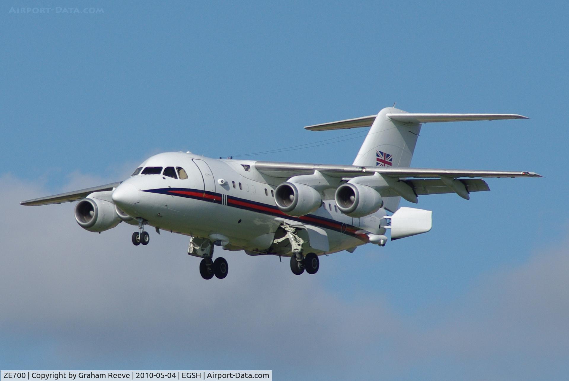 ZE700, 1984 British Aerospace BAe.146-100 CC.2 C/N E1021, Approaching Norwich.