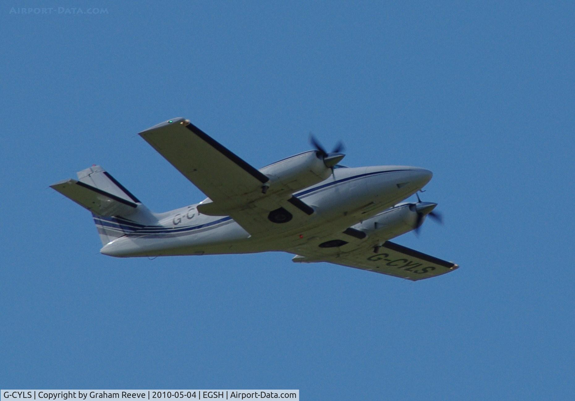 G-CYLS, 1982 Cessna T303 Crusader C/N T30300005, Departing from Norwich.