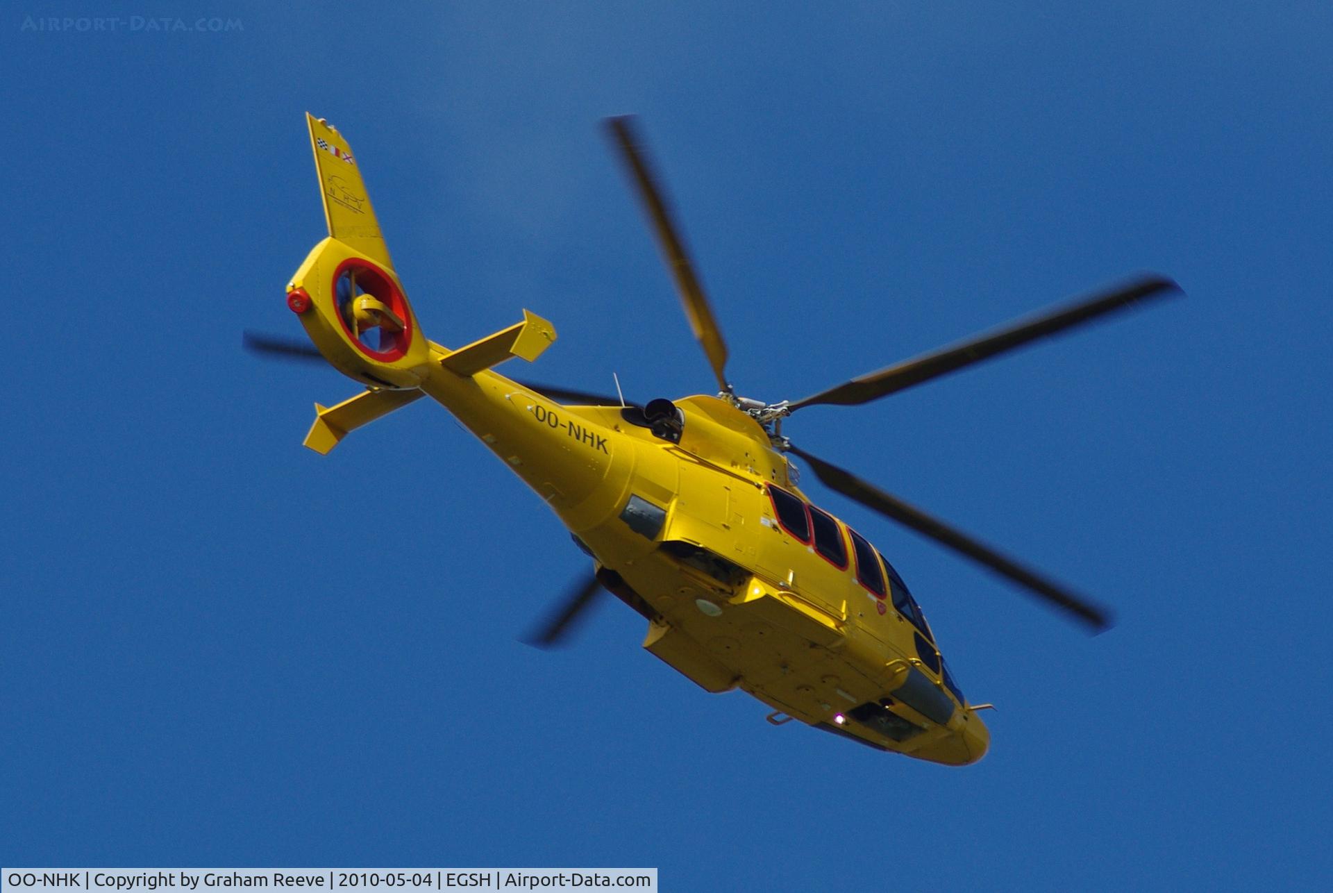OO-NHK, 2009 Eurocopter EC-155B-1 C/N 6876, Departing from Norwich.