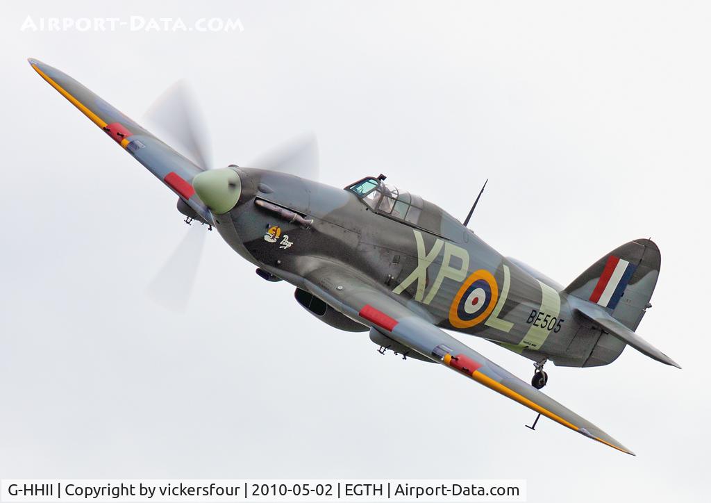 G-HHII, 1940 Hawker (CCF) Hurricane Mk2B C/N CCF/R20023, Hangar 11. Marked as 'BE505'. Old Warden, Bedfordshire.