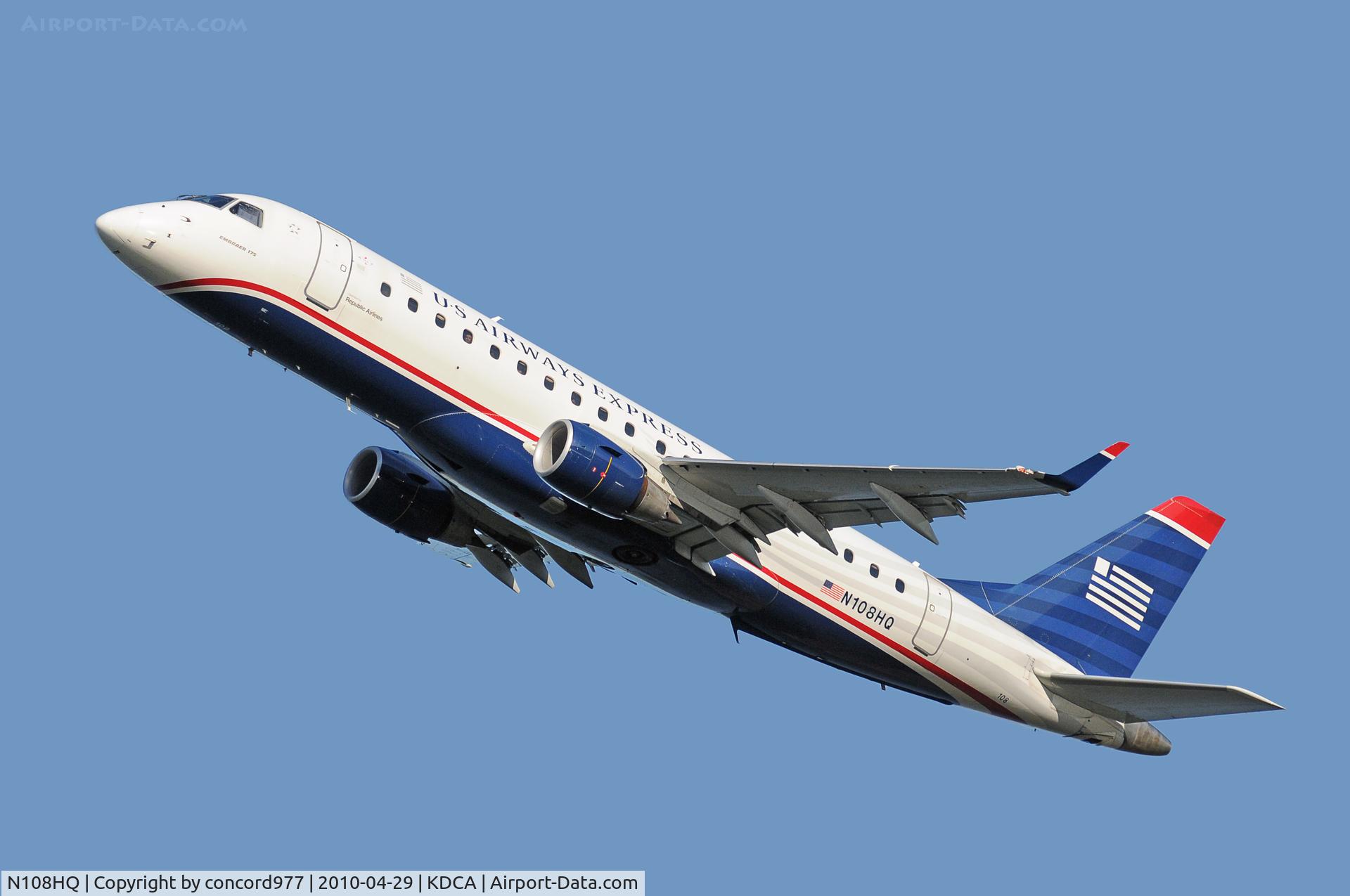 N108HQ, 2007 Embraer 175LR (ERJ-170-200LR) C/N 17000166, Seen at KDCA on 4/29/2010.