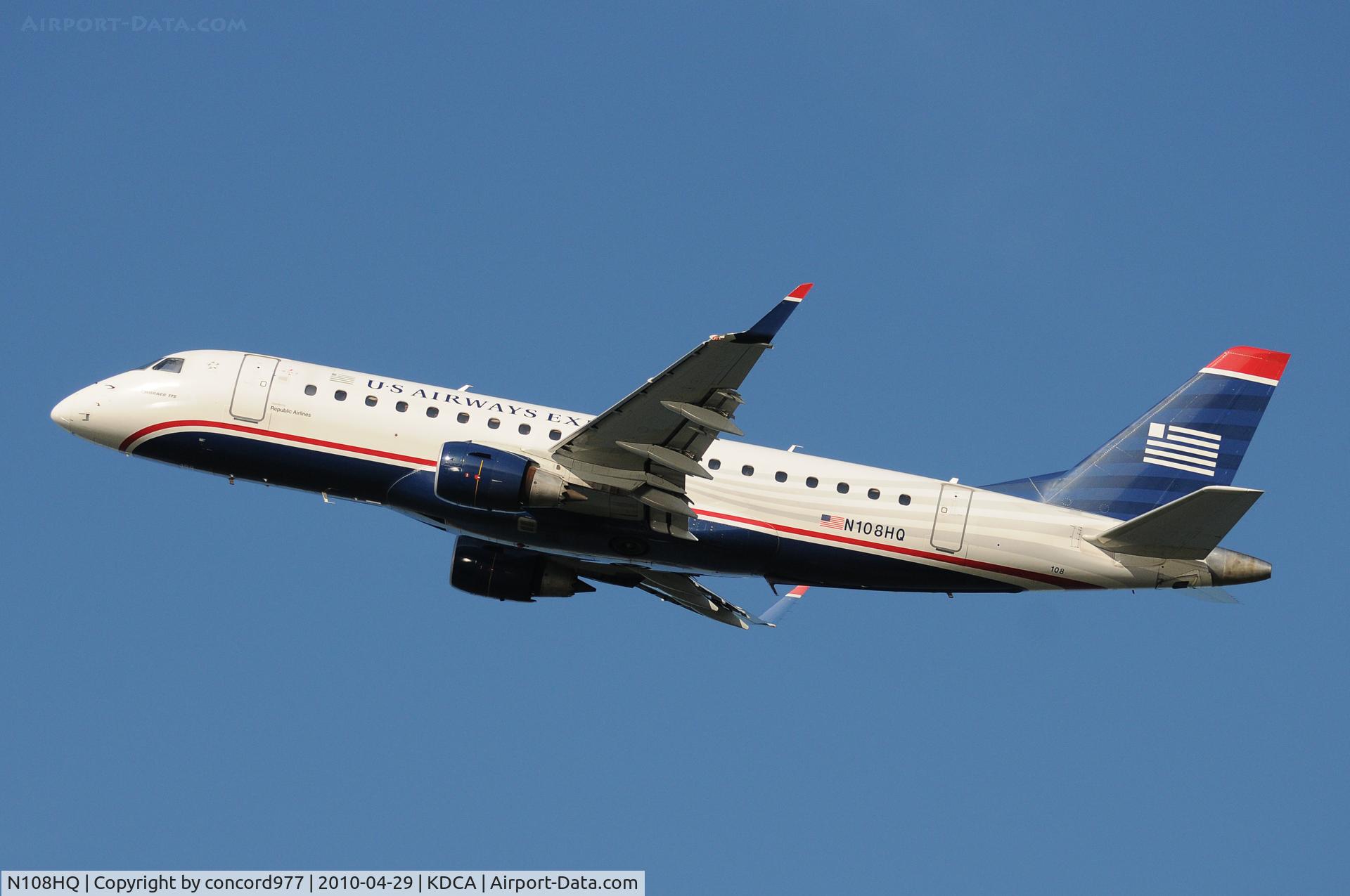 N108HQ, 2007 Embraer 175LR (ERJ-170-200LR) C/N 17000166, Seen at KDCA on 4/29/2010.