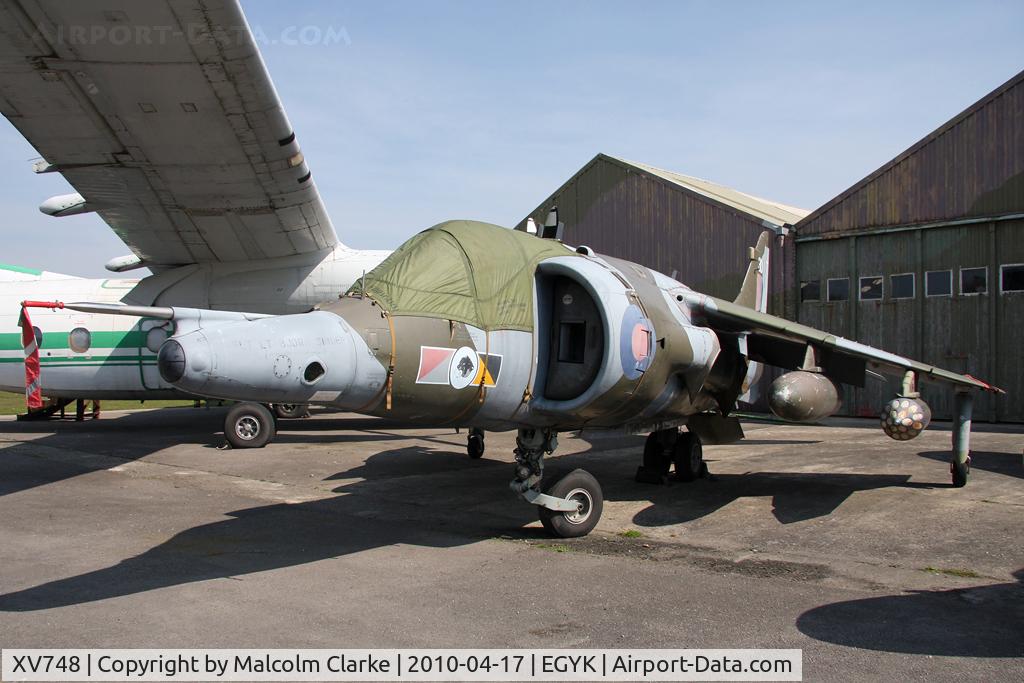 XV748, 1969 Hawker Siddeley Harrier GR.3 C/N 712011, Hawker Siddeley Harrier GR3 at the Yorkshire Air Museum, Elvington, UK in 2010. Originally built in 1969 as a GR1 before later conversion to a GR3.