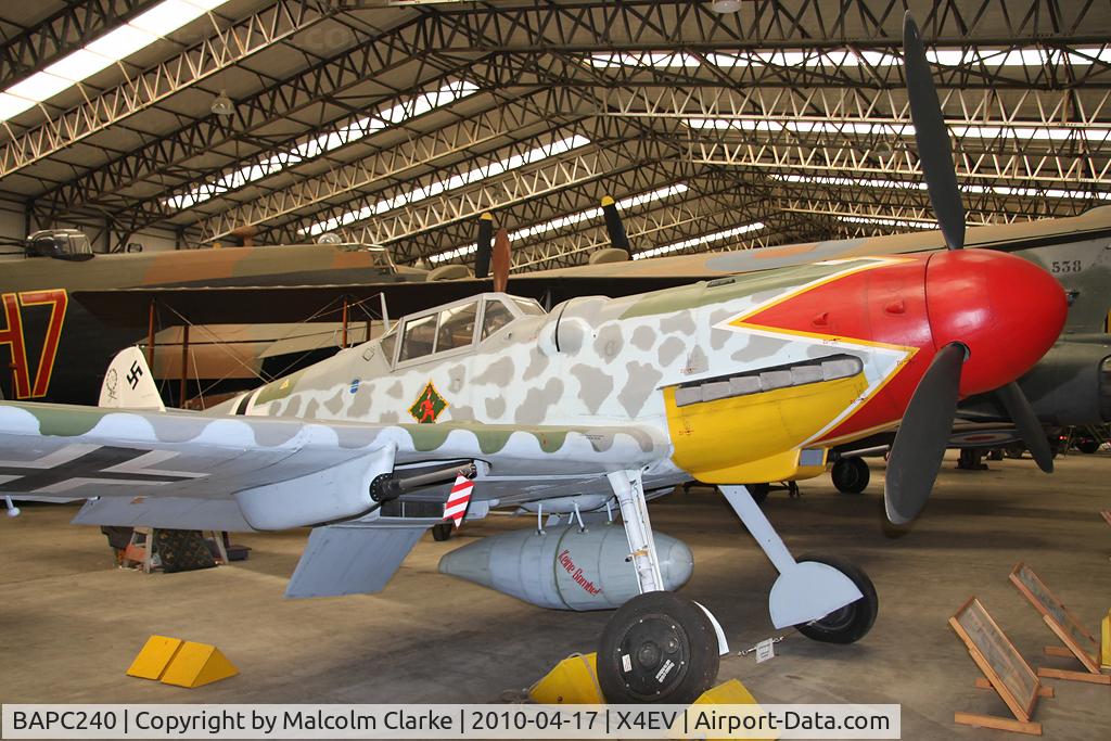 BAPC240, Messerschmitt Bf-109G-6/R-6 Replica C/N BAPC.240, Messerschmitt Bf-109G-6/R-6 (replica) at The Yorkshire Air Museum, Elvington, UK in 2010. Now repainted to represent the aircraft flown by Luftwaffe pilot Major Hermann Graf of JG.50 in 1943.
