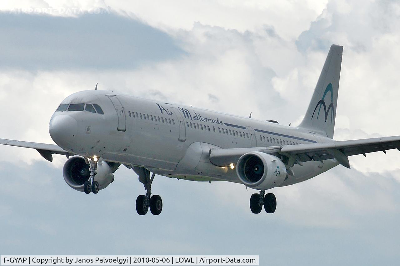 F-GYAP, 1994 Airbus A321-111 C/N 517, Air Mediterranée Airbus A321-111 to approach on RWY27 in LOWL/LNZ